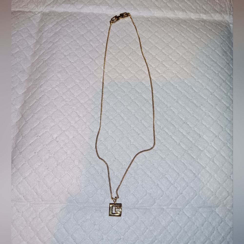 Givenchy Gold Tone G Pendant Necklace